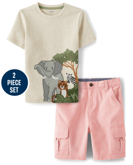 Boys Embroidered Animal 2-Piece Set - Safari