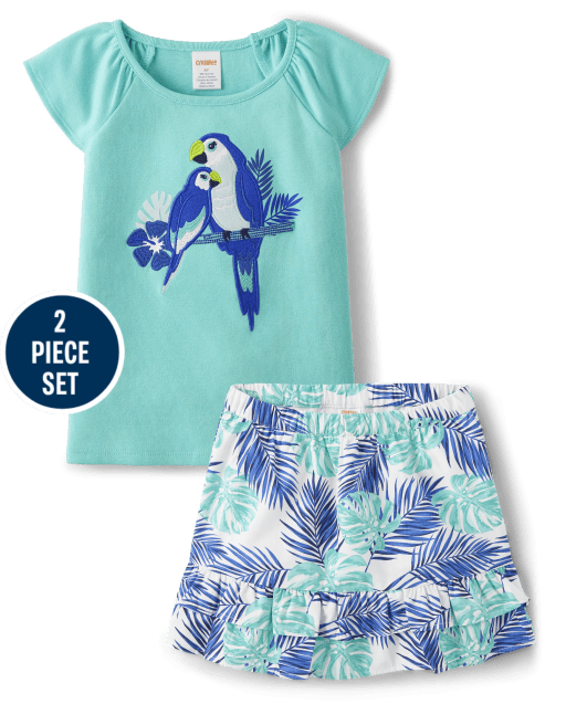 Girls Embroidered Parrot 2-Piece Set - Save the Seas