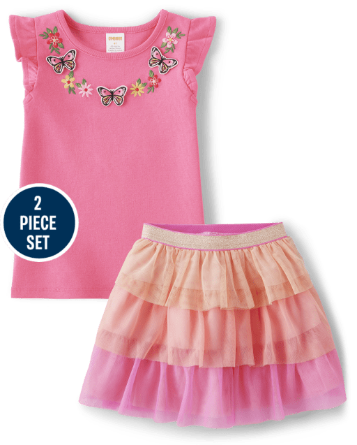 Girls Embroidered Butterfly 2-Piece Set - Magical Monarch