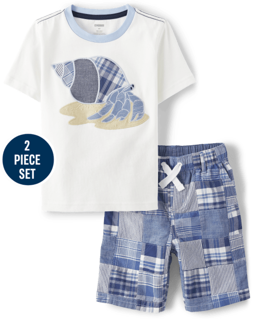 Boys Embroidered Hermit Crab 2-Piece Set - Sandy Shores