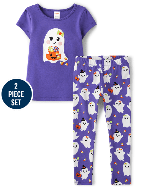 Girls Embroidered Ghost 2-Piece Outfit Set - Trick or Treat