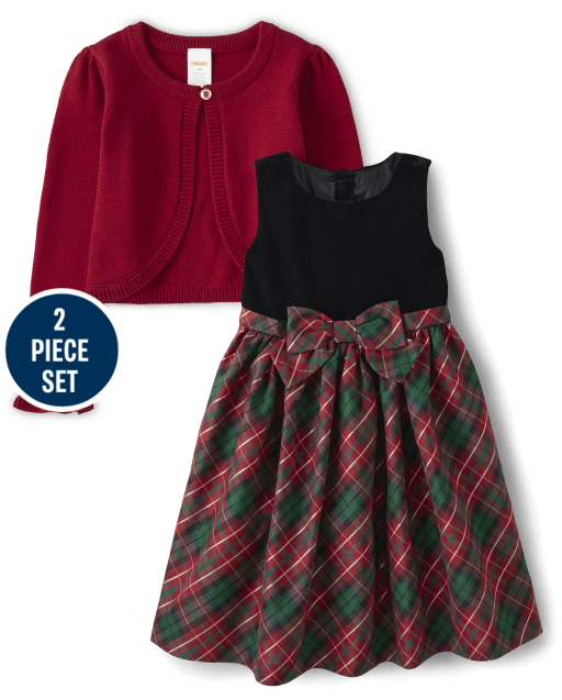 Girls Plaid Dress 2-Piece Outfit Set - A Royal Christmas