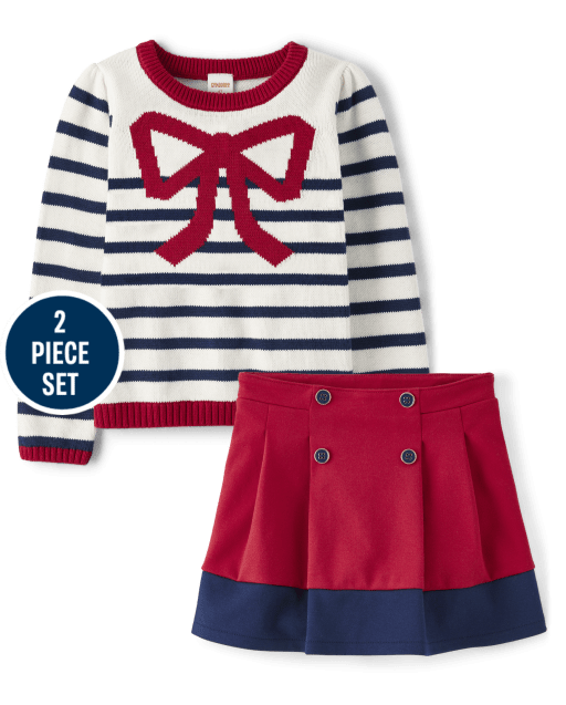 Girls Striped 2-Piece Outfit Set - Parisian Chic