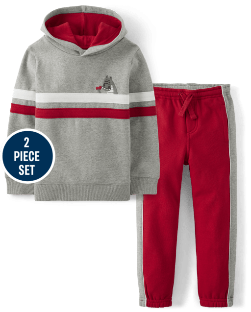 Boys Colorblock Fleece 2-Piece Outfit Set - Valentine Cutie