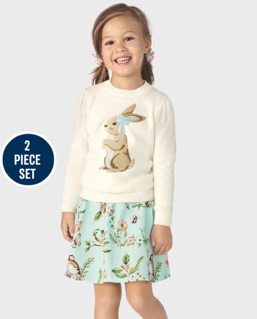 Girls Bunny Bird 2-Piece Outfit Set - Signs of Spring