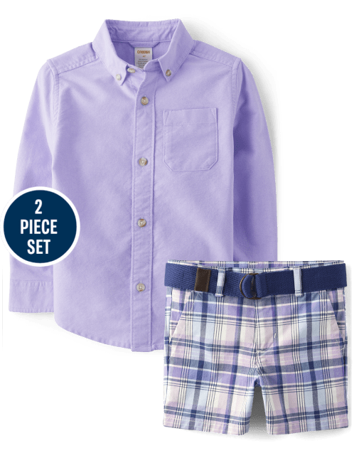 Boys Plaid Bunny 2-Piece Outfit Set - Lovely Lavender
