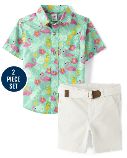 Boys Flamingo 2-Piece Outfit Set - Seaside Palms