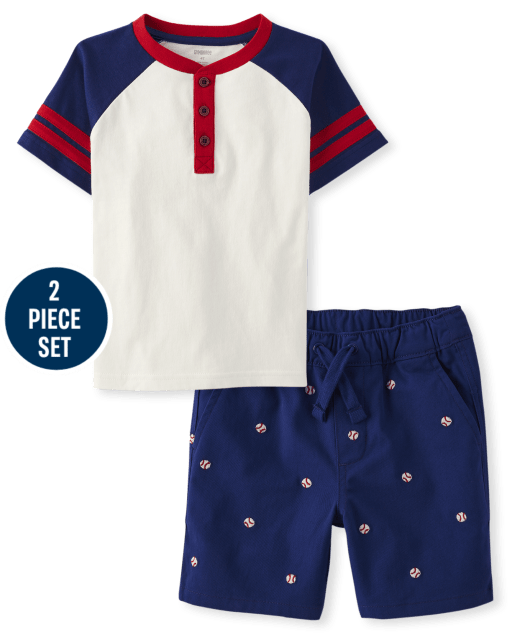 Boys Embroidered Baseball 2-Piece Outfit Set - Baseball Champ