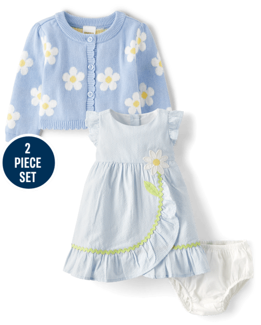 Baby Girls Embroidered Daisy 2-Piece Outfit Set - Spring Celebrations