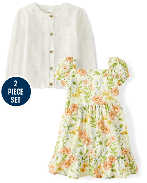 Girls Floral Dress 2-Piece Outfit Set - Prairie Fields