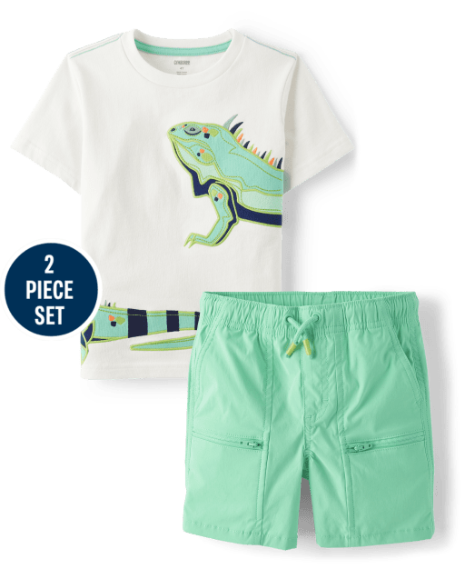 Boys Embroidered Iguana 2-Piece Outfit Set - Seaside Palms
