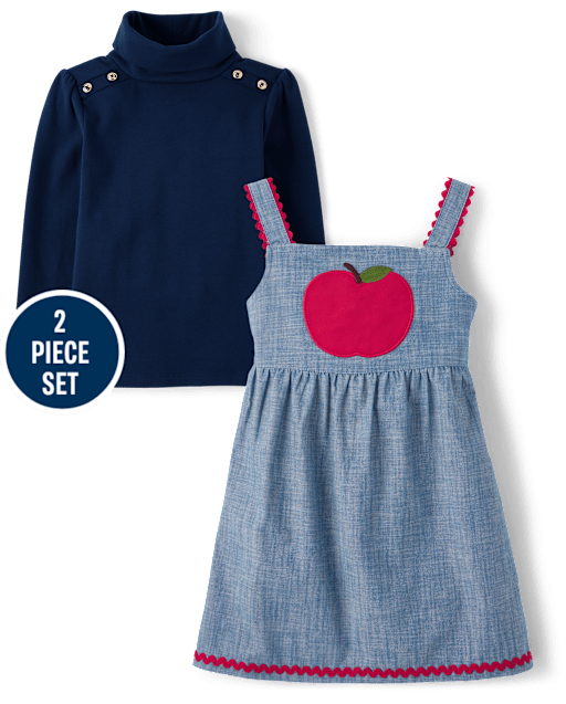 Conjunto de 2 piezas de jersey de cambray con Jumper bordada para niña - Classroom Cutie