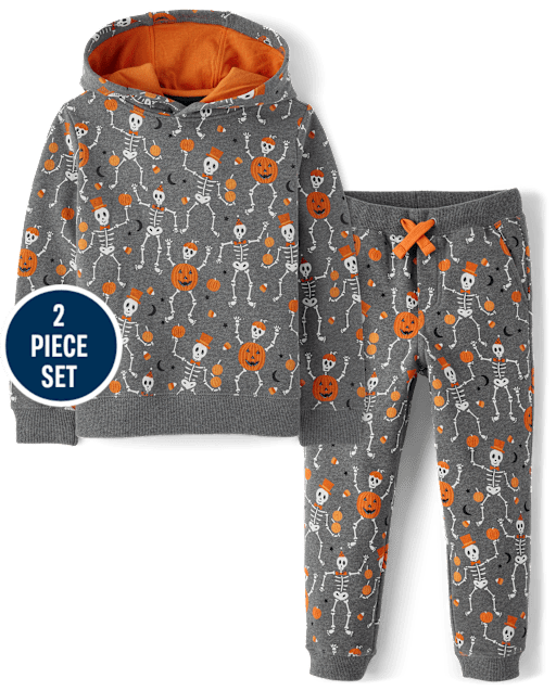 Boys Skeleton Fleece 2-Piece Outfit Set - Halloween