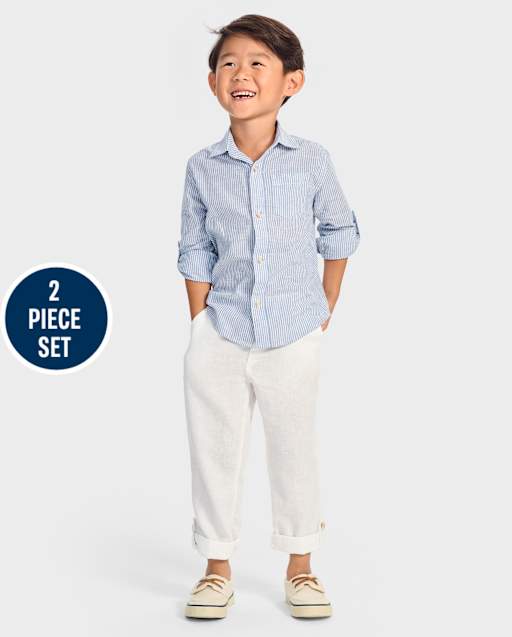 Kids Striped Linen-Blend 2-Piece Outfit Set
