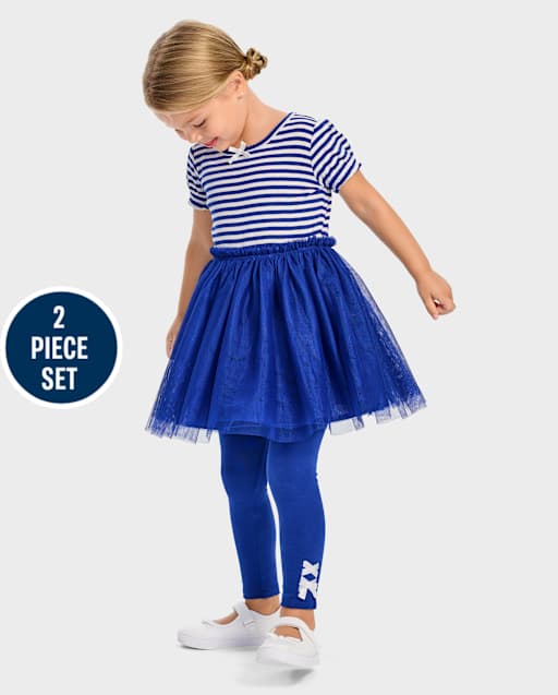 Girls Striped Dress 2-Piece Outfit Set - Little Essentials
