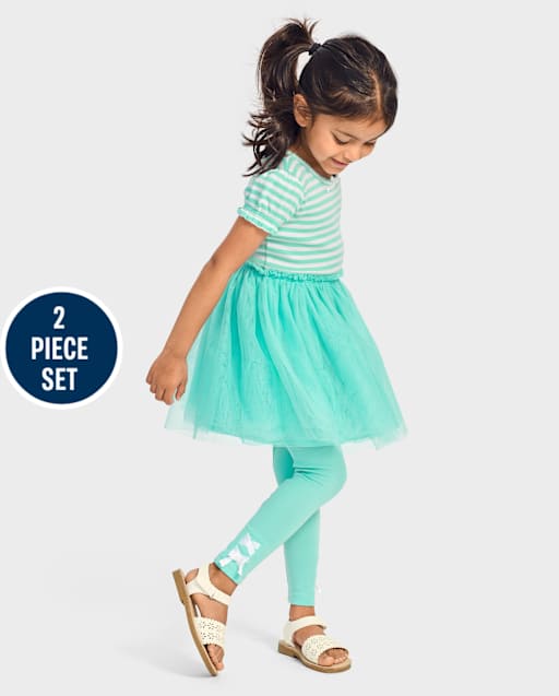 Girls Striped Dress 2-Piece Outfit Set - Little Essentials