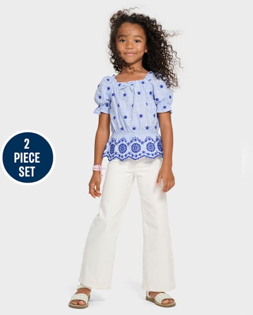 Girls Eyelet 2-Piece Outfit Set - Italian Riviera