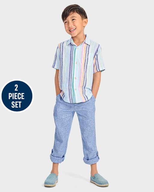 Boys Striped Linen-Blend 2-Piece Outfit Set - Italian Riviera