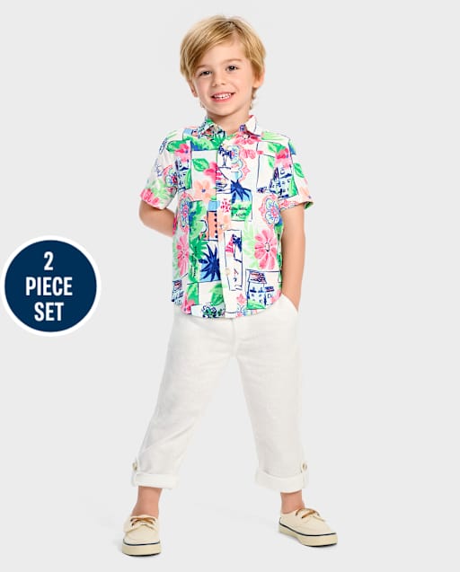 Boys Vacation Linen-Blend 2-Piece Outfit Set - Italian Riviera