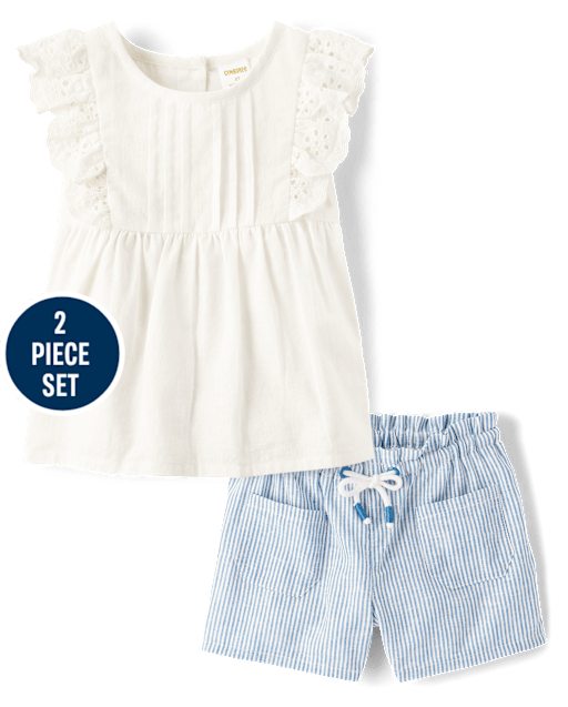 Girls Striped Eyelet 2-Piece Outfit Set