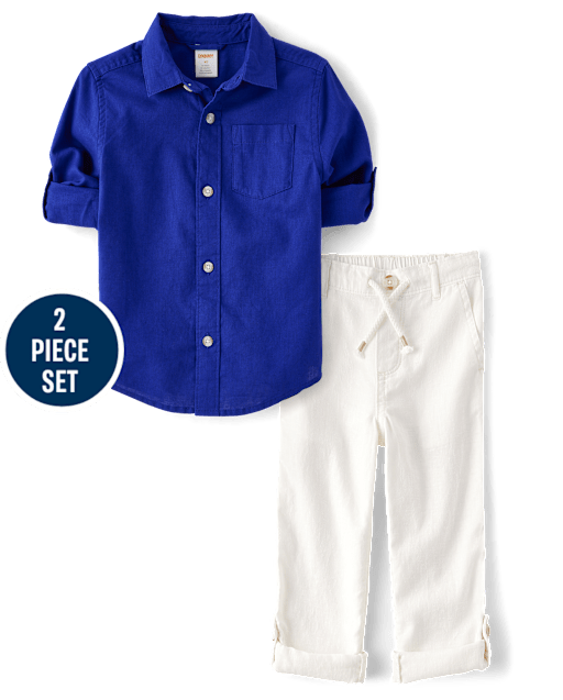 Kids Roll Cuff Linen-Blend 2-Piece Outfit Set