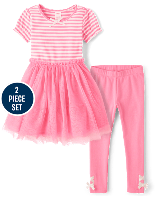 Girls Striped Dress 2-Piece Outfit Set - Little Essentials