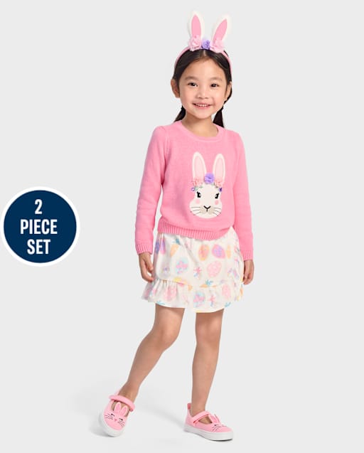 Girls Floral Bunny 2-Piece Outfit Set - Garden Party
