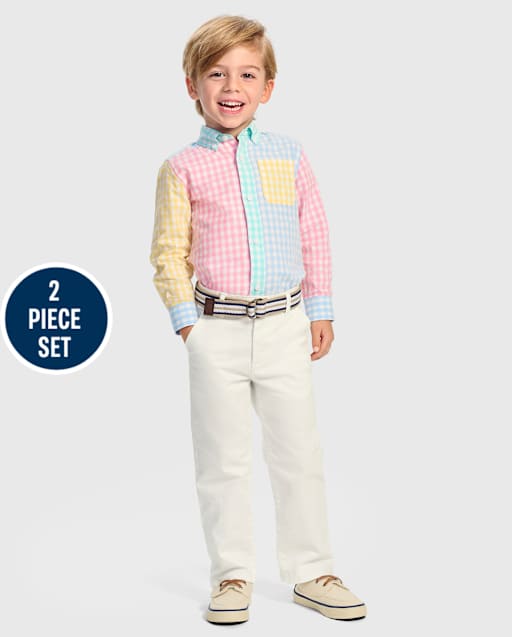 Boys Gingham Colorblock 2-Piece Outfit Set - Garden Party