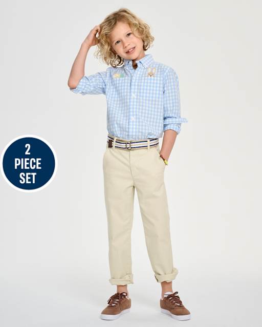 Boys Bunny Gingham 2-Piece Outfit Set - Garden Party