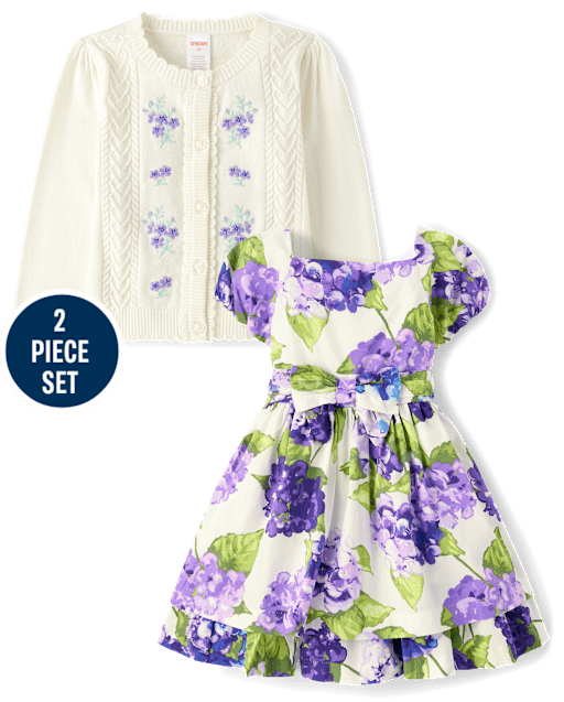 Girls Bow Fit And Flare Dress 2-Piece Outfit Set - Lavender Fields