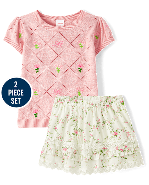 Girls Floral 2-Piece Outfit Set - Blushing Blooms