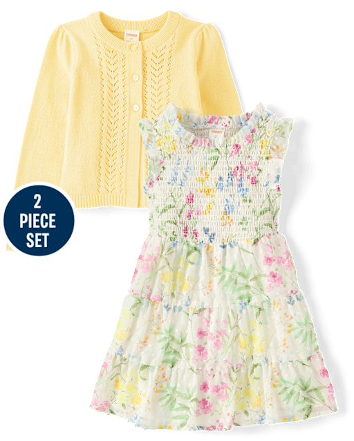 Girls Floral Dress 2-Piece Outfit Set - Spring Celebrations