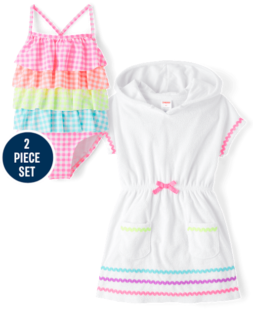 Girls Gingham Rainbow 2-Piece Swim Set - Swim