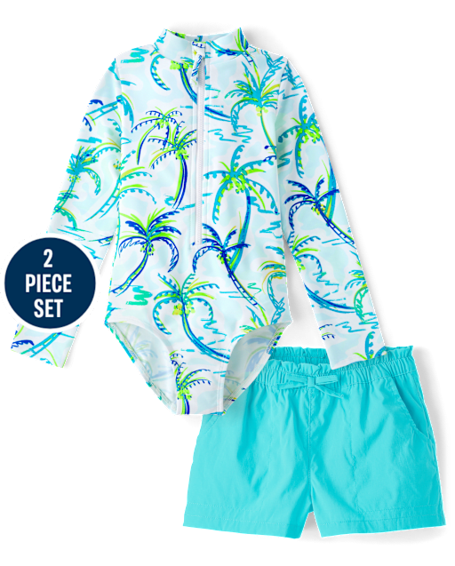 Girls Palm Tree 2-Piece Swim Set - Swim