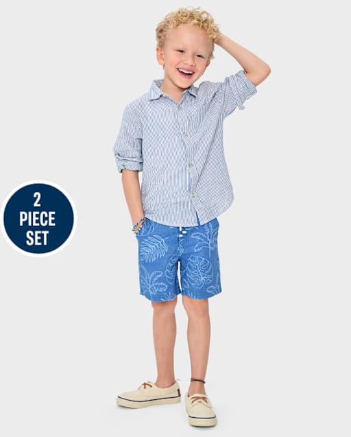 Kids Striped Linen-Blend 2-Piece Outfit Set