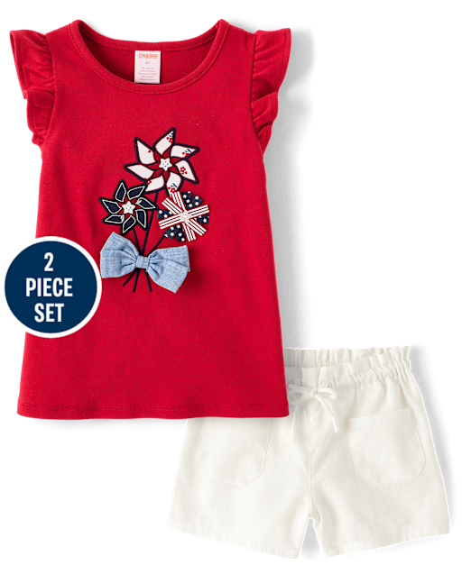 Girls Embroidered Pinwheel 2-Piece Outfit Set - American Cutie