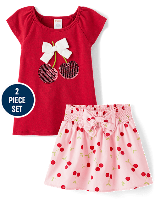 Girls Sequin Cherry 2-Piece Outfit Set - Sweet Summer