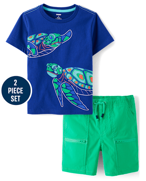 Boys Embroidered Turtle 2-Piece Outfit Set - Little Essentials