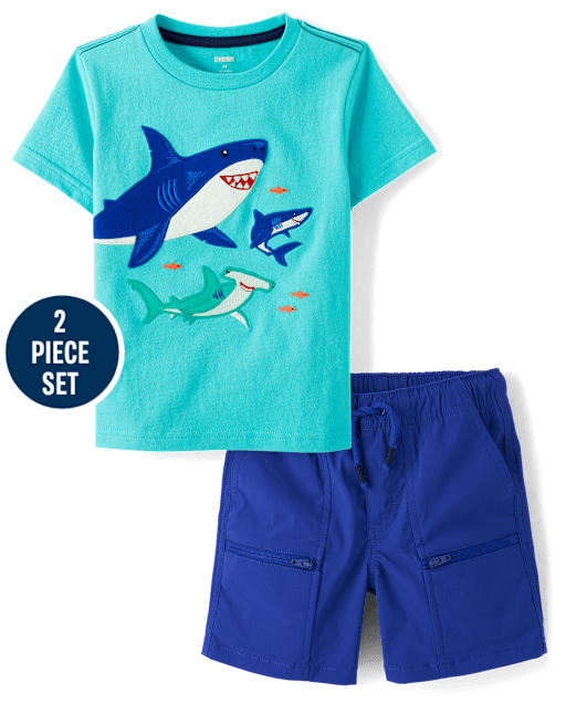 Boys Embroidered Shark 2-Piece Outfit Set - Little Essentials