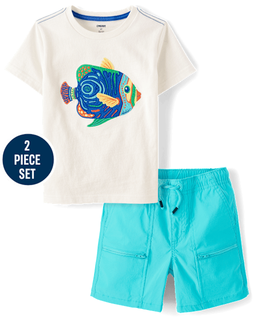 Boys Embroidered Fish 2-Piece Outfit Set - Little Essentials