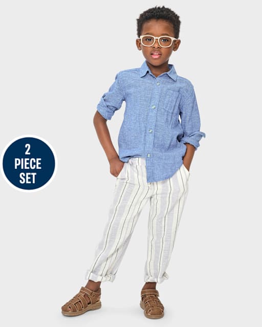 Kids Striped Linen-Blend 2-Piece Outfit Set