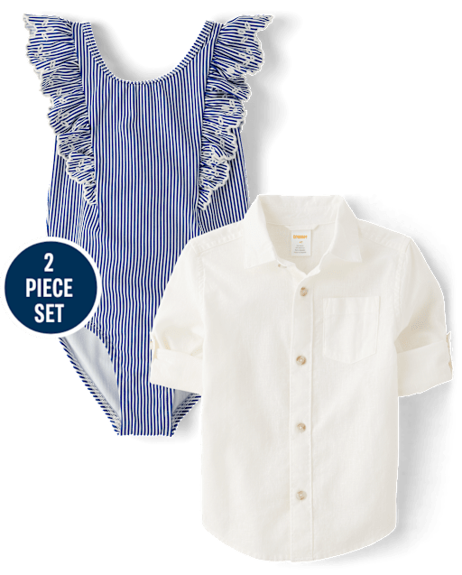 Girls Eyelet Striped 2-Piece Swim Set - Swim