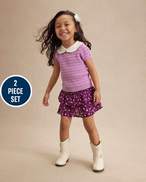 Girls Peter Pan Sweater Top 2-Piece Outfit Set - Magical Meadows
