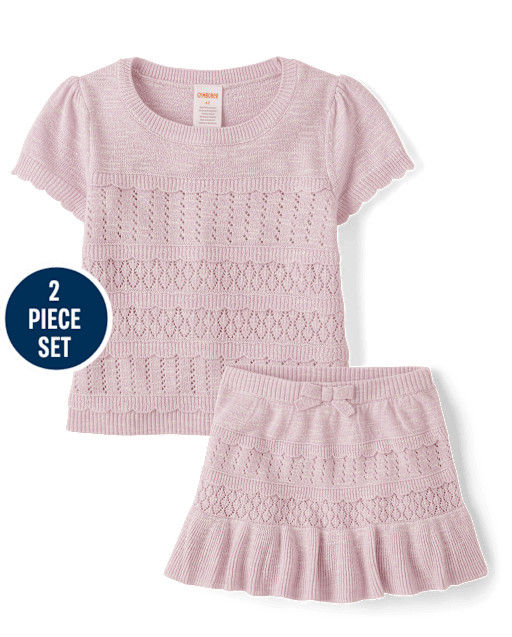 Girls Pointelle Sweater Top 2-Piece Outfit Set - Magical Meadows