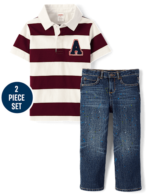 Kids Varsity Striped Rugby Polo 2-Piece Outfit Set - Campus Cuties