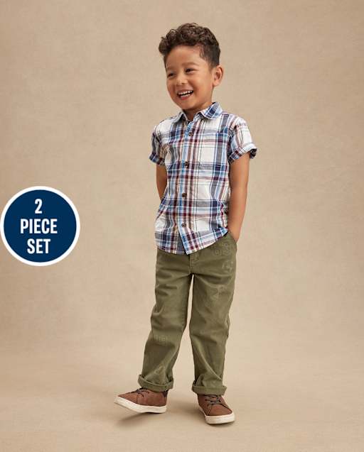 Boys Varsity Plaid Poplin 2-Piece Outfit Set - Campus Cuties