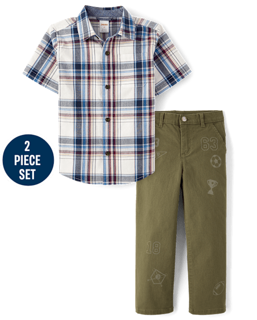 Boys Varsity Plaid Poplin 2-Piece Outfit Set - Campus Cuties