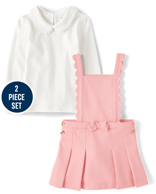Girls Scalloped Jumper 2-Piece Outfit Set - Campus Cuties