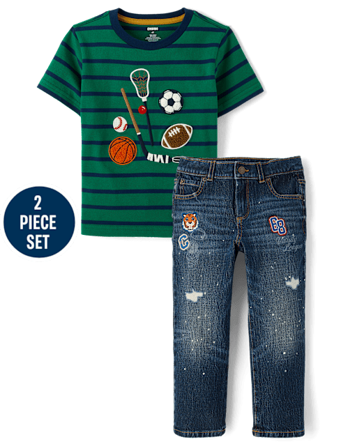 Boys Embroidered Varsity Sports 2-Piece Outfit Set - Campus Cuties