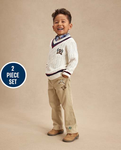 Kids Varsity Cable Knit Sweater 2-Piece Outfit Set - Campus Cuties